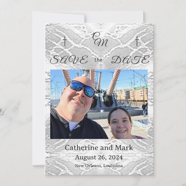 Catholic Faux-Satin Monogrammed Save the Date (Front)