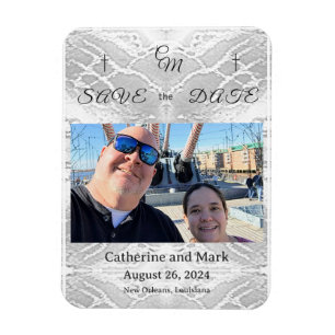 Catholic Faux-Satin Monogrammed Save the Date Magnet