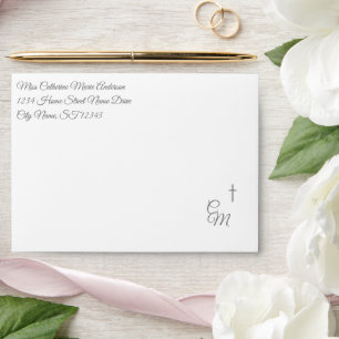 Catholic Faux-Satin Monogrammed Wedding Envelope
