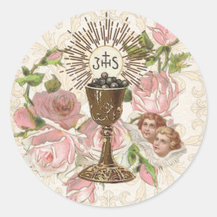 Catholic First Communion Eucharist Host Vintage Classic Round Sticker