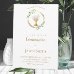 catholic first communion gold circle green leaves invitation<br><div class="desc">first communion invitation</div>
