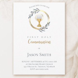 catholic first communion gold circle invitation