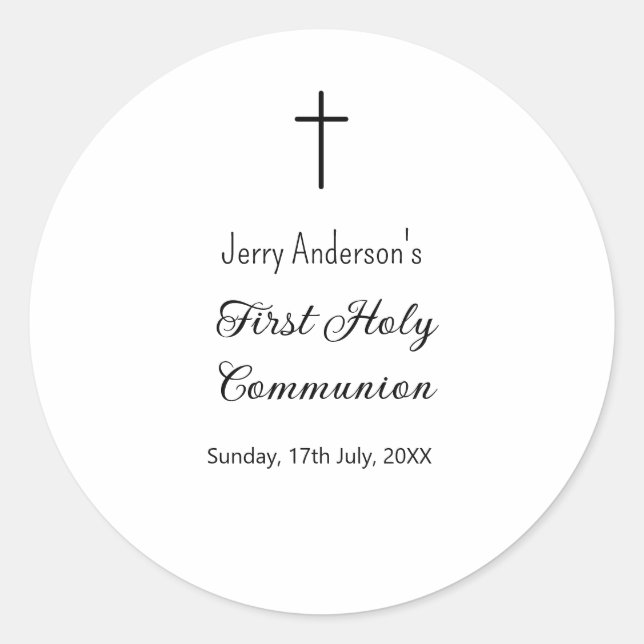 Catholic first holy communion simple QR minimal Classic Round Sticker (Front)