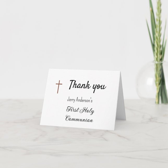 Catholic first holy communion simple QR minimal Thank You Card (Front)