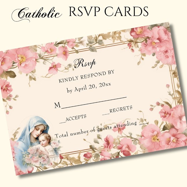 Catholic Floral Blessed Mary Pink Floral  RSVP Card (Creator Uploaded)
