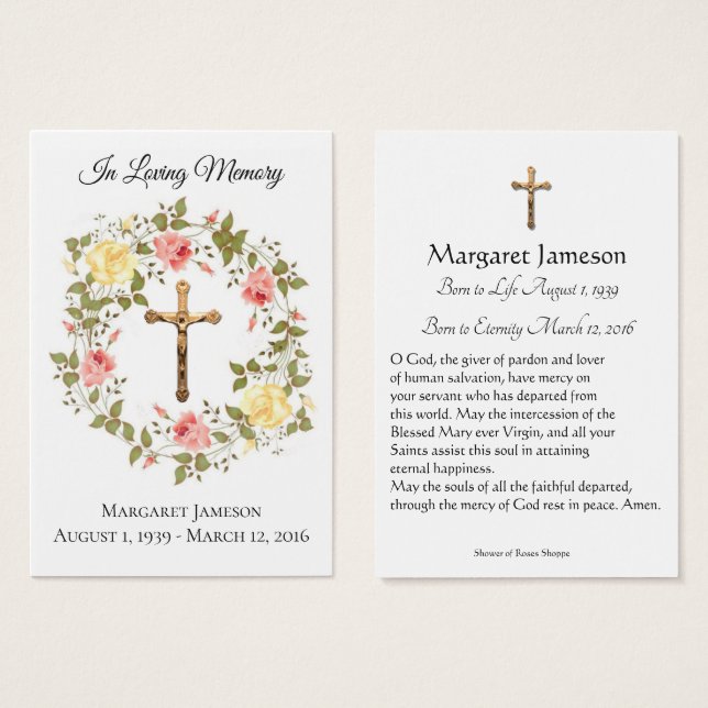 Catholic Floral Sympathy Condolence Holy Card (Front & Back)