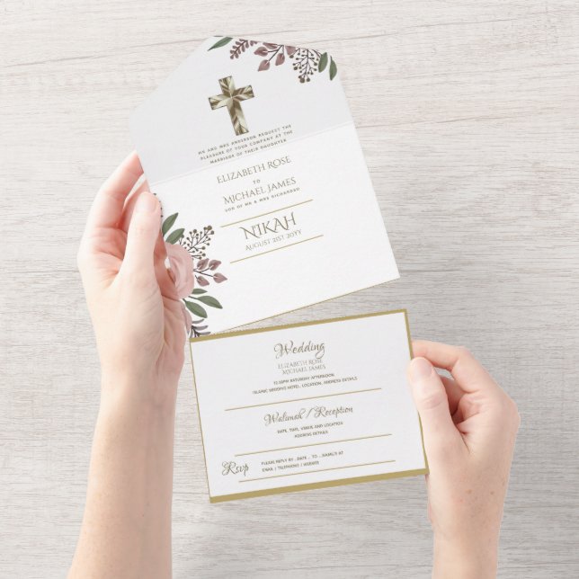 Catholic Floral Wedding Invitations Modern Cross (Tearaway)