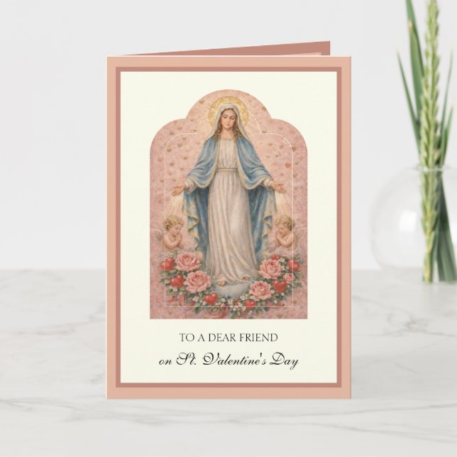 Catholic Friend Valentines Day Mother Mary Holiday Card (Front)