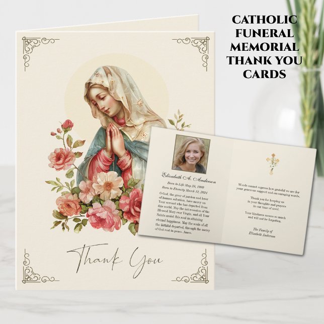 Catholic Funeral Blessed Mary Thank you  Note Card (Creator Uploaded)