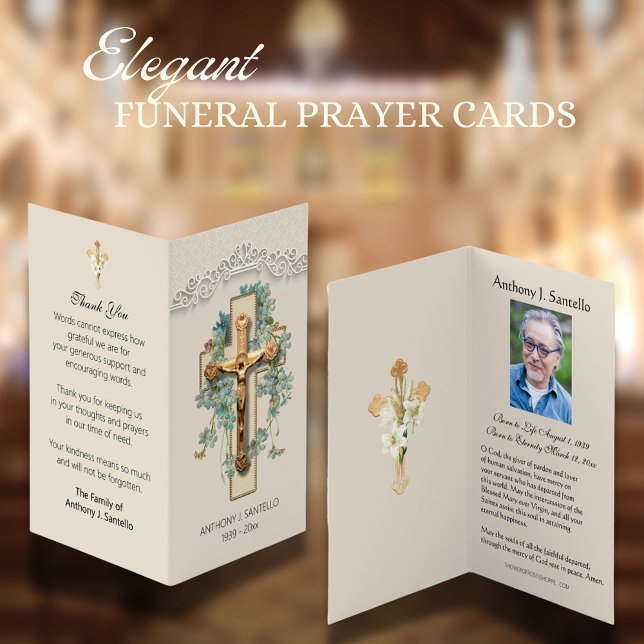 Catholic Funeral Gold Crucifix Prayer Photo Card (Creator Uploaded)