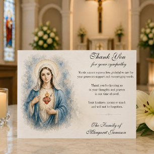 Catholic Funeral Mary Immaculate Sacred Heart Thank You Card
