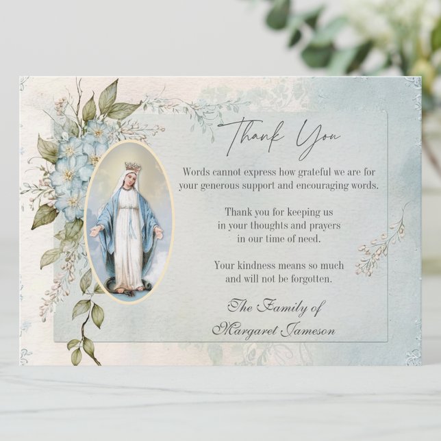 Catholic Funeral Memorial Blessed Virgin Mary  Thank You Card (Creator Uploaded)
