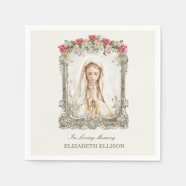 Catholic Funeral Memorial Mary Prayer Card Napkin (Front)