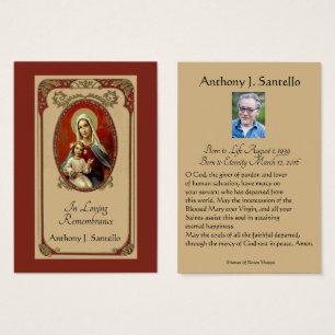 Catholic Funeral Memorial Prayer Holy Card