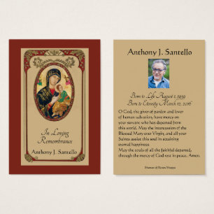 Catholic Funeral Memorial Prayer Holy Card