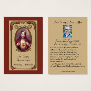 Catholic Funeral Memorial Prayer Holy Card