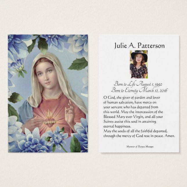 Catholic Funeral Memorial Prayer Holy Card (Front & Back)