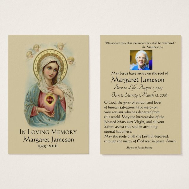 Catholic Funeral Memorial Prayer Holy Cards (Front & Back)