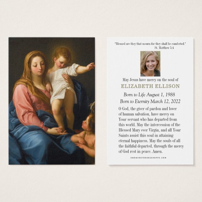 Catholic Funeral Memorial Prayer Mary Jesus John (Front & Back)