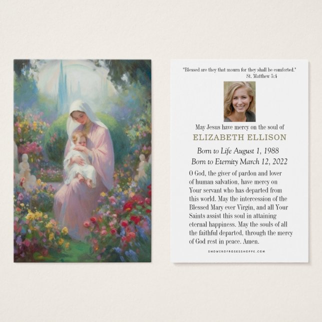 Catholic Funeral Memorial Virgin Mary Jesus,  (Front & Back)