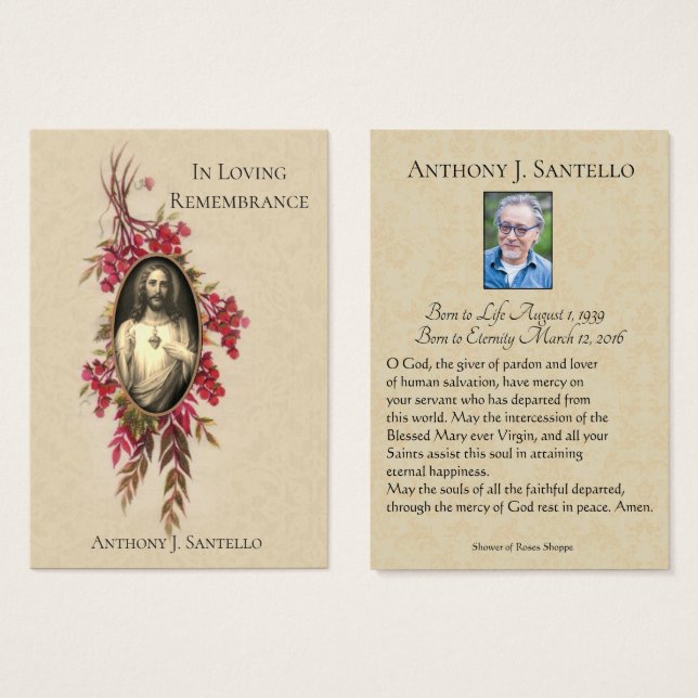 Catholic Funeral Sacred Heart Prayer Holy Card (Front & Back)