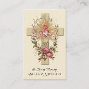 Catholic Funeral Virgin Mary Heart Cross Vintage Business Card