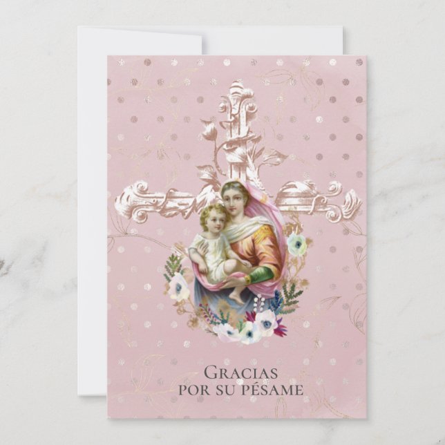 Catholic Funeral Virgin Mary Jesus Spanish Thank You Card (Front)