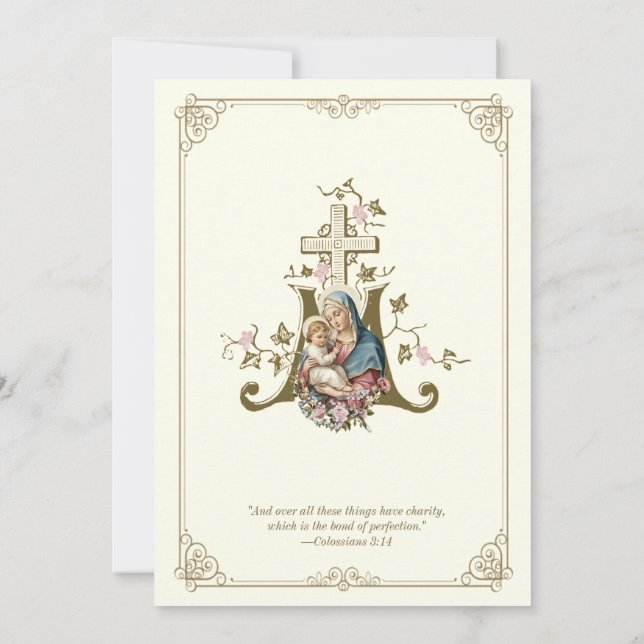 Catholic  Gold Mary & Jesus  Wedding Invitation (Back)
