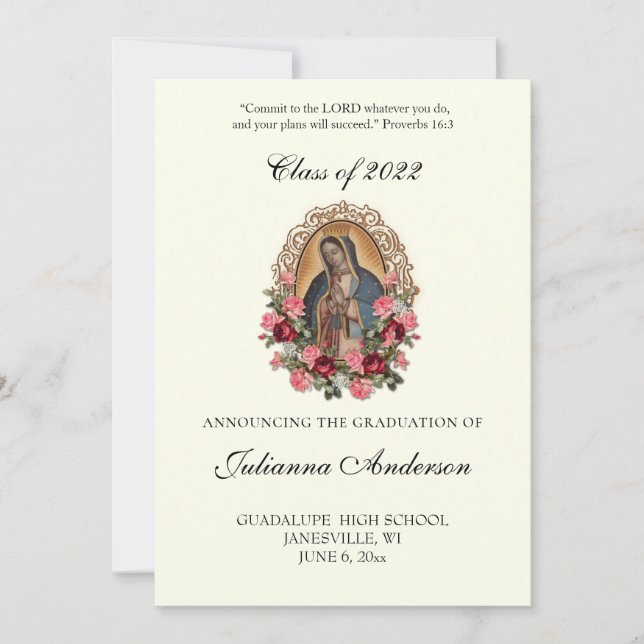 Catholic Guadalupe  Elegant Religious Graduation   Invitation (Front)