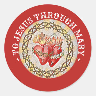 Catholic Hearts of Jesus Virgin Mary Religious Classic Round Sticker