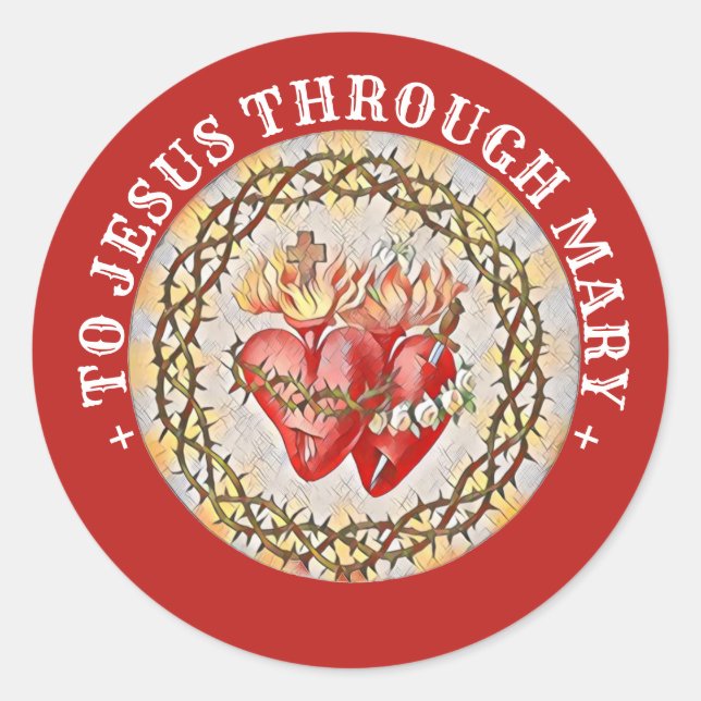 Catholic Hearts of Jesus Virgin Mary Religious Classic Round Sticker (Front)