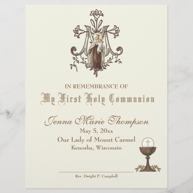 Catholic Holy Communion Remembrance Certificate (Front)