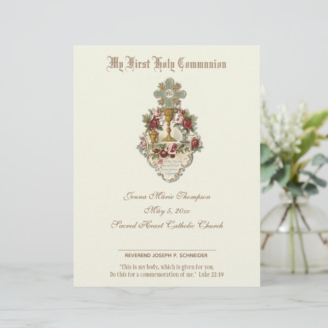 Catholic Holy Communion Remembrance Certificate (Standing Front)