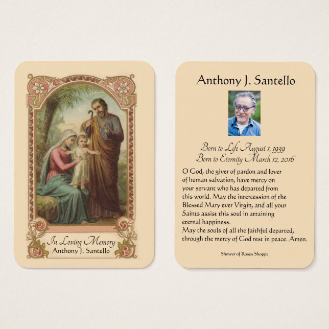 Catholic Holy Family Funeral  Prayer Holy Card (Front & Back)