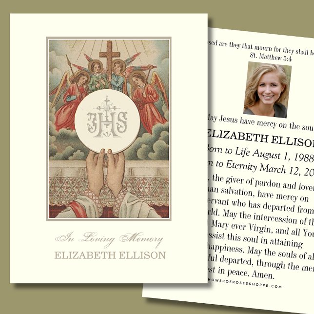 Catholic Jesus Eucharist Angel Funeral Prayer Card (Creator Uploaded)