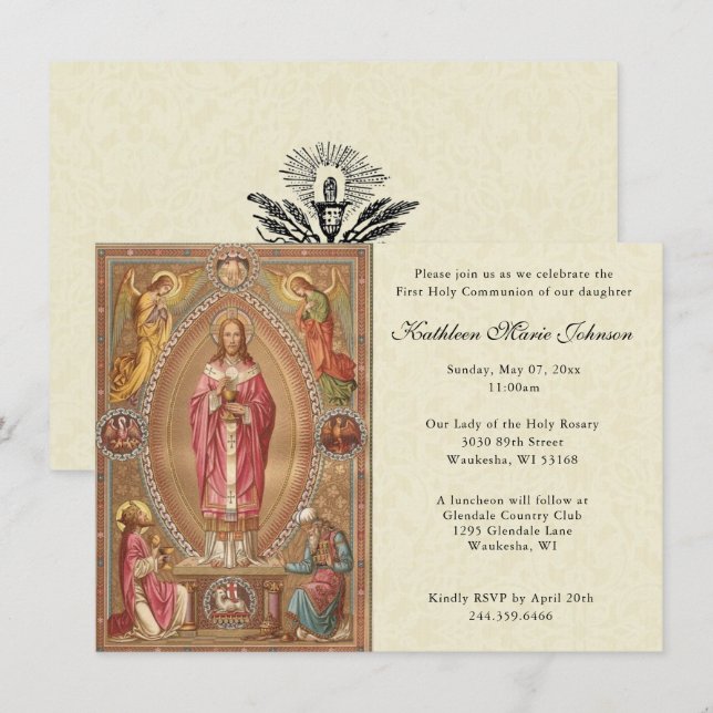 Catholic Jesus First Communion Invitations (Front/Back)