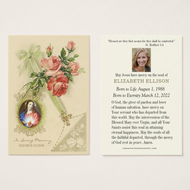 Catholic Jesus Funeral Memorial Prayer Card (Front & Back)