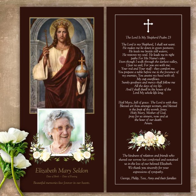 Catholic Jesus Our King Funeral Thank You Card (Catholic, Religious, Celebration of Life, In Loving Memory of, Forever in our hearts, funeral cards)