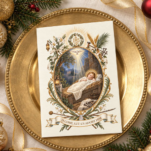 Catholic Jesus sleeping in manger Holiday Card