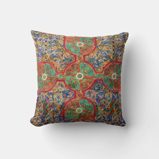 Catholic Lindisfarne Gospels Illumination Throw Pillow (Front)