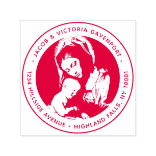 Catholic Madonna and Child Red Return Address Self-inking Stamp
