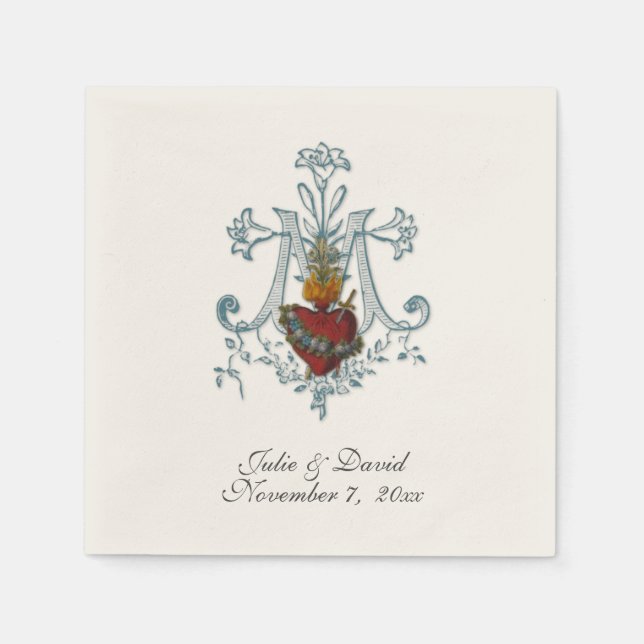 Catholic Marian Cross Wedding  Napkin (Front)