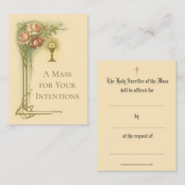 Catholic Mass Offering Chalice Roses Holy Cards (Front/Back)