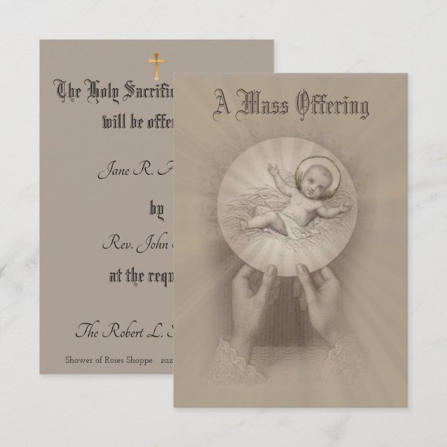 Catholic Mass Offering Memorial with Baby Jesus Invitation (Front/Back)