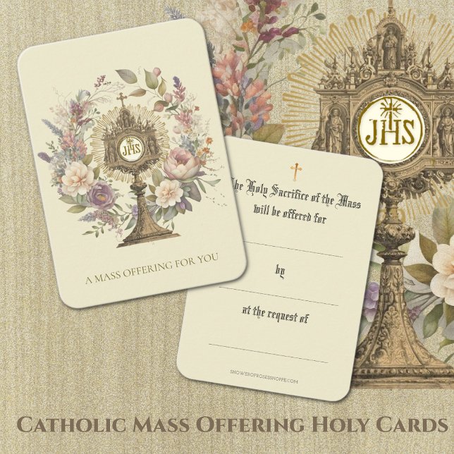 Catholic Mass Offering  Monstrance Floral  Business Card (Traditional Catholic Mass Offering Holy Cards )