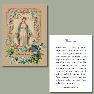 Catholic Mother Mary Floral Memorare Prayer Place Card