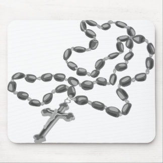 Catholic Mouse Pad White with Black Rosary