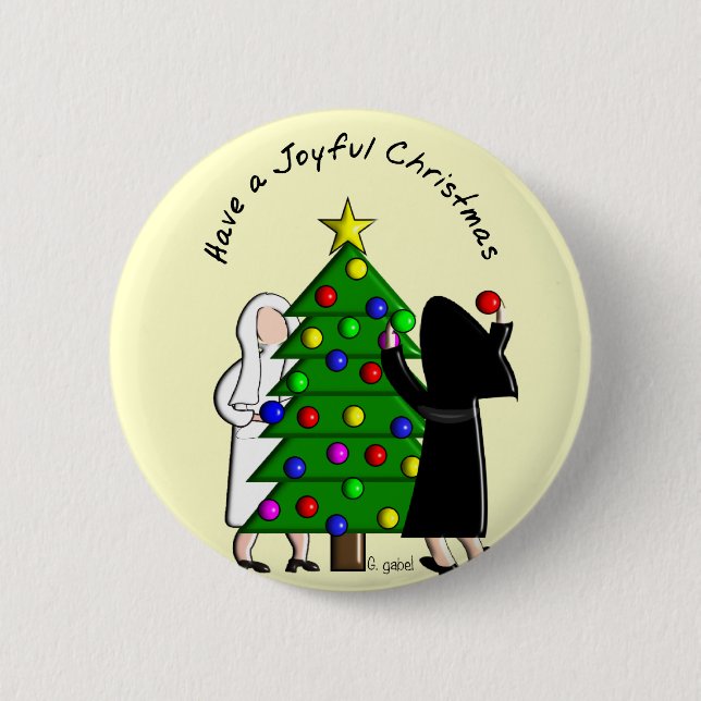 Catholic Nun Art Christmas Cards & Gifts 2 Inch Round Button (Front)