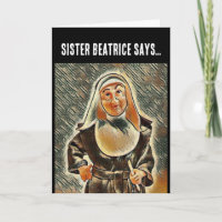 CATHOLIC NUN BIRTHDAY RULER BEATING FUNNY CARD