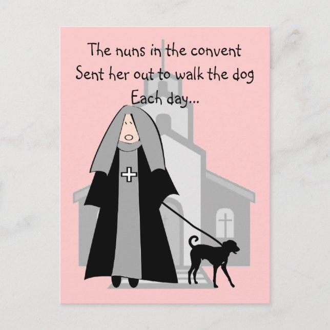 Catholic Nun Funny Cards "Walking The Dog" (Front)